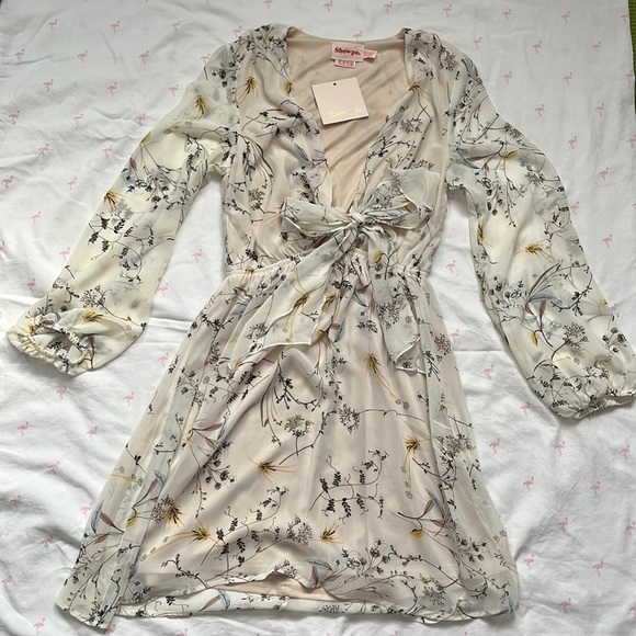 Ivory Floral Dress - Size 4 (Showpo.) - Picture 1 of 6